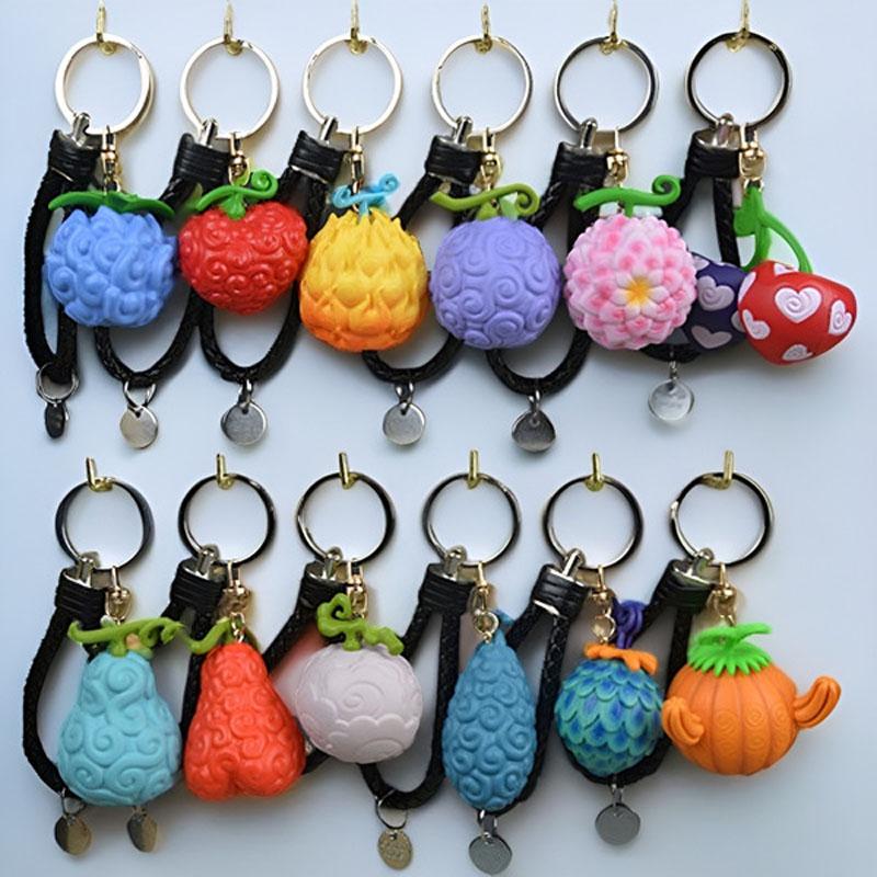 

12pcs One Piece Keychain Anime Luffy Ace Law Devil Fruit Keyring Creative Pendant Car Key Holder Decoration Christmas High Quality Gifts