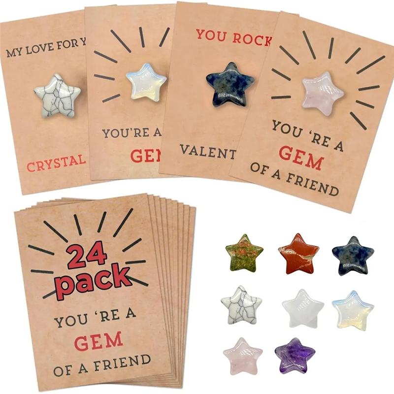 24Pcs Valentines Cards With Heart-Shape Crystals Valentines Day Heart-Shaped Gemstones With Cards Valentines Day Easy To Use