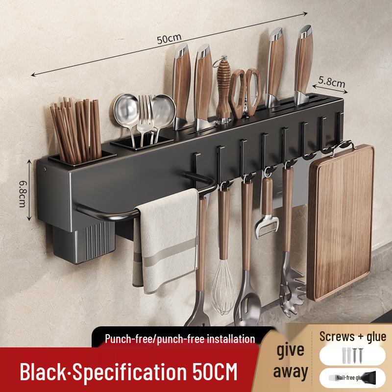 Wall-Mounted Knife & Utensil Holder with Punch-Free Multi-Functional Storage Rack