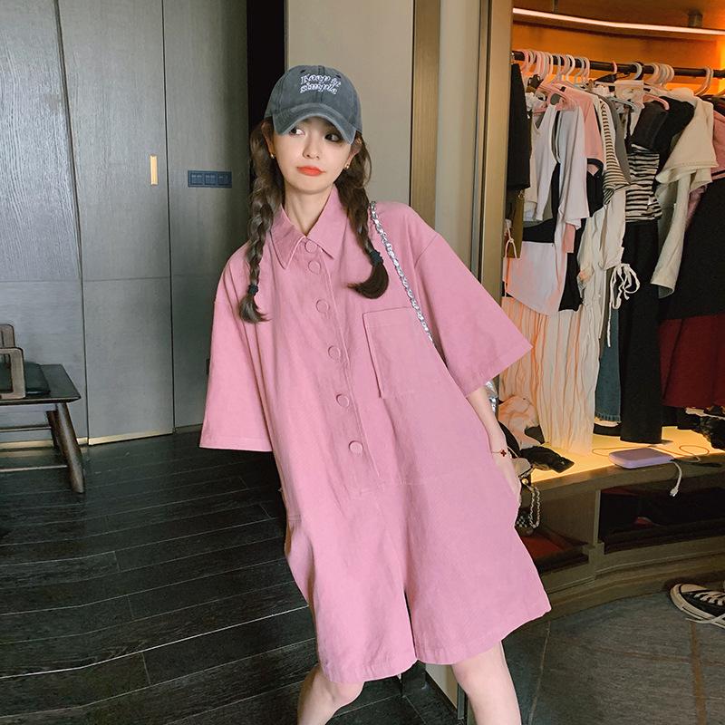 2025 Pink Short-Sleeve Summer Overalls - Women's Korean Style Slim Fit