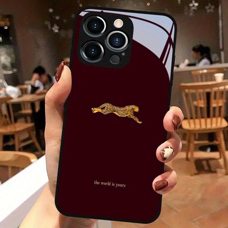Wine Red Leopard Pattern Tempered Glass Phone Case For iPhone 17 Pro Max 16 15 14 13 12 11 Pro 16E 17Air 7 8 Plus XR XS X Cover