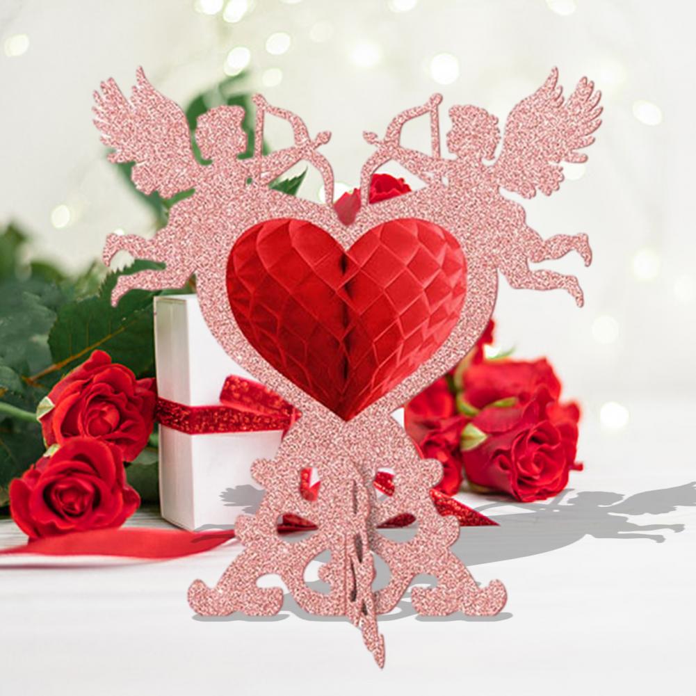3D Papier Glitzer Amor Herzförmige Wabenfiguren zum Abziehen und Aufkleben Mittelstück Festliche Valentinstagsdekoration Herzschild