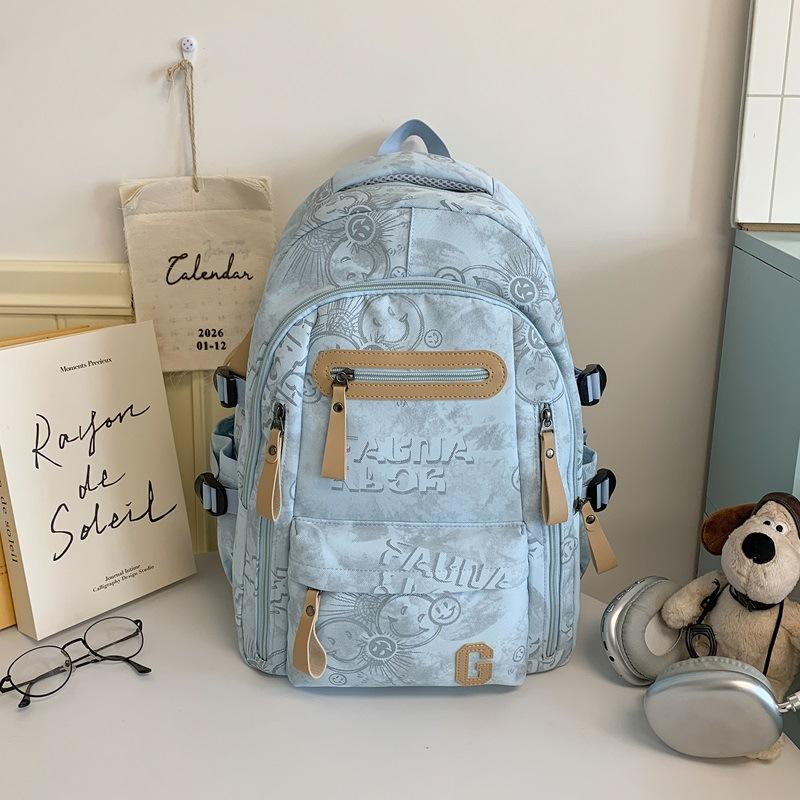 Schoolbag1011 New high school boys backpack large capacity trendy cool graffiti junior high school student schoolbag female campus computer backpack