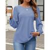 QICED Women's Fashion Casual Solid Color Print Long Sleeve O-Neck Blouses & Shirts