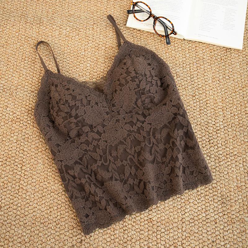 

Кружевной камисоль на флисовой подкладке с нагрудными вкладышами - Осенне-зимний утягивающий топ против просвечивания Large