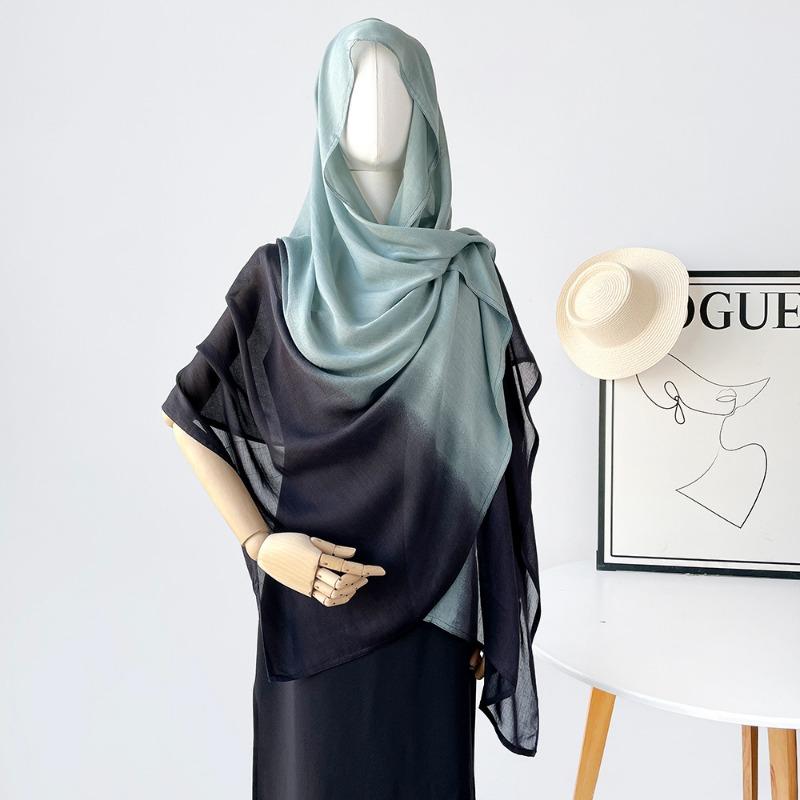 Retro solid color gradual change scarf women's thin simple lengthened yarn shawl cotton scarf headscarf bag head