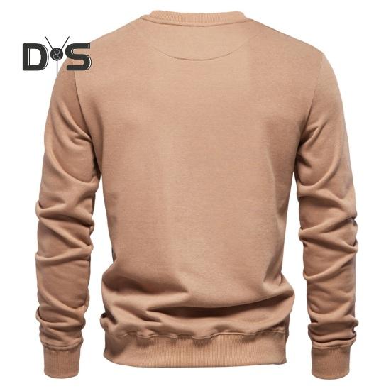 Fall Winter Men Top Loose O Neck Long Sleeves Pure Color Warm Pullover Mid Length Casual Daily Wear Sport Sweatshirt
