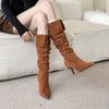 2025 autumn and winter new pointed European and American suede thin heel high heel temperament French fashion sexy women's boots stacking boots