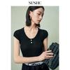 Shuxi Yunyou Women's Ribbed Polo Knit Short Sleeve Top