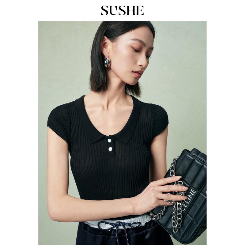 Shuxi Yunyou Women's Ribbed Polo Knit Short Sleeve Top