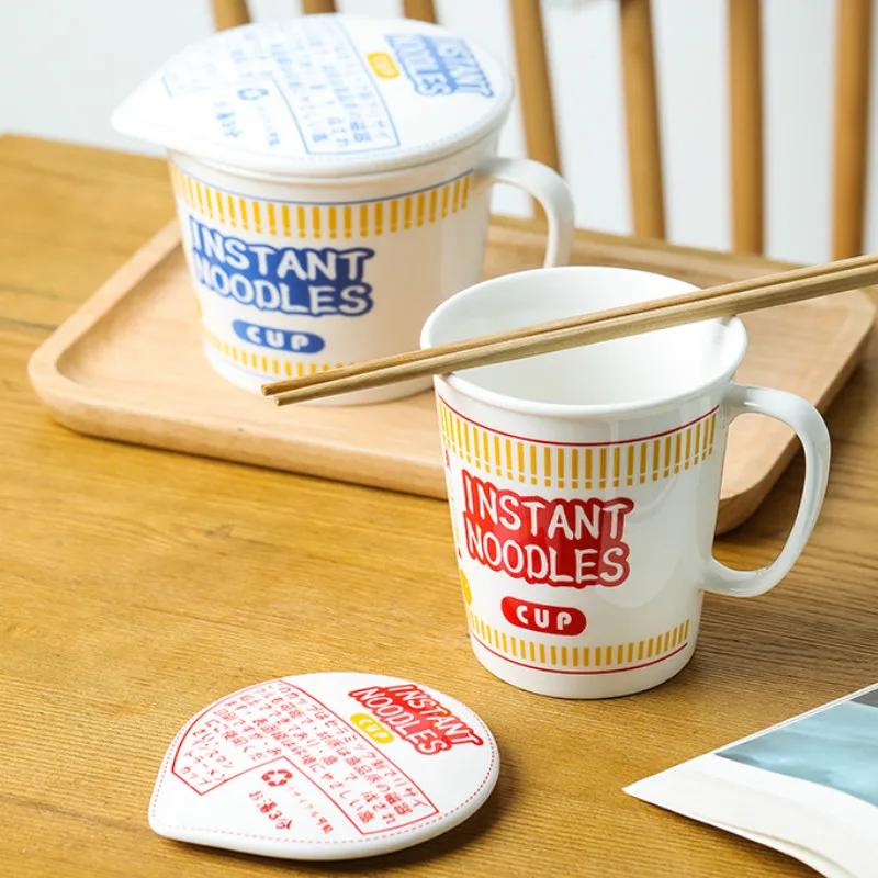 Ceramic Instant Noodle Bowl with Lid Dormitory Office Breakfast Bowl Instant Noodle Artifact Student Oatmeal Bowl Home MJ707