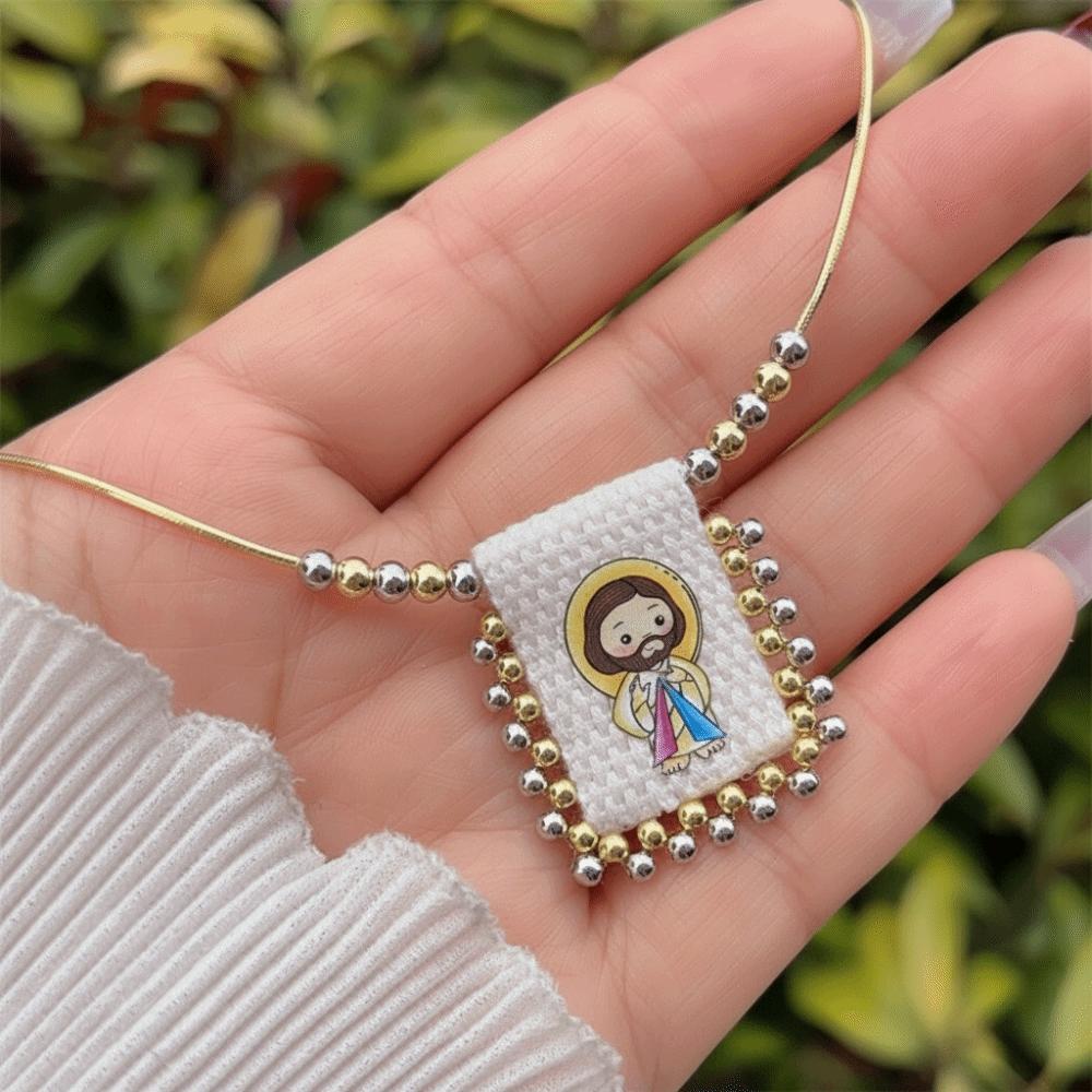 Cartoon Design Catholic Necklace Mini Size Virgin Mary Pendant Necklace  for Men and Women