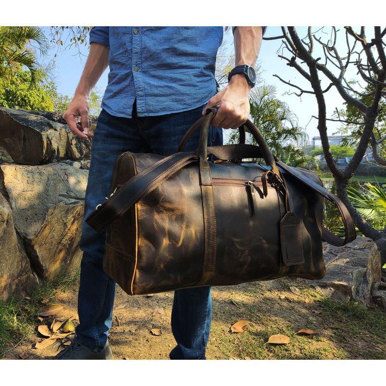 Leather Duffle Bag, Handmade Leather Weekender, Gym Bag, Vacation Duffel Bag, Travel Bag, Overnight Bag for Womens Day Gift