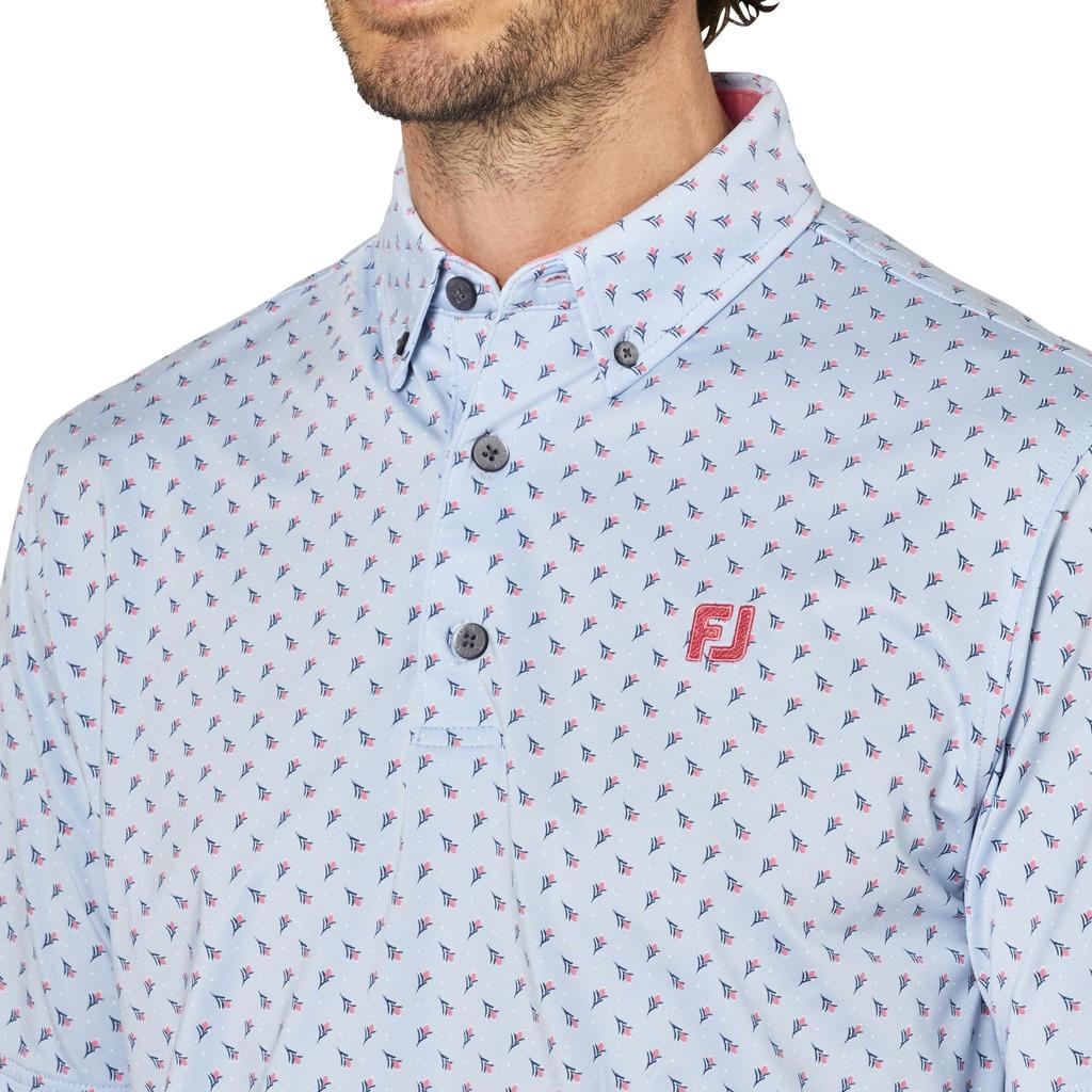 FootJoy Skyway Men's Bud Pattern Short Sleeve Button-Down Golf Shirt, Size M (FJ-S25-S25, 34577-M)