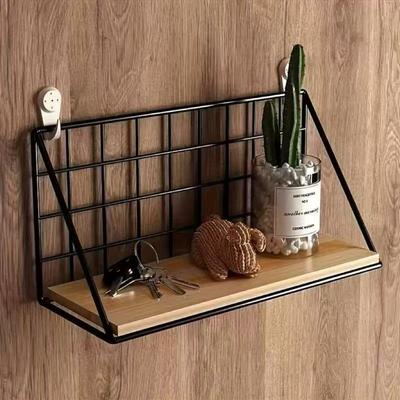 Floating Shelves Wall Mounted Wood Storage Display Shelf with Metal Wire Basket Hanging Rack for College Drom Bedroom Bathroom