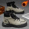 Winter Men's Wide Head Leather Boots, Outdoor Sports Warm Ankle Boots, Retro Thick Soled Men's Casual Hiking Shoes Cowboy Boots