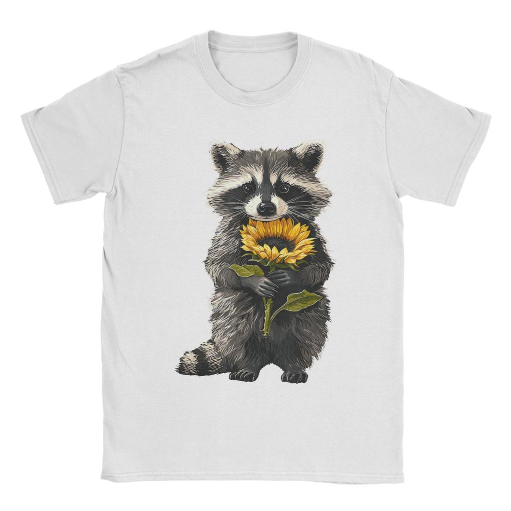 Unisexs TShirts Raccoon Holding Sunflower Cute Flower Mothers Day 100 Cotton Tees Short Sleeve  T Shirts O Neck Tops Party