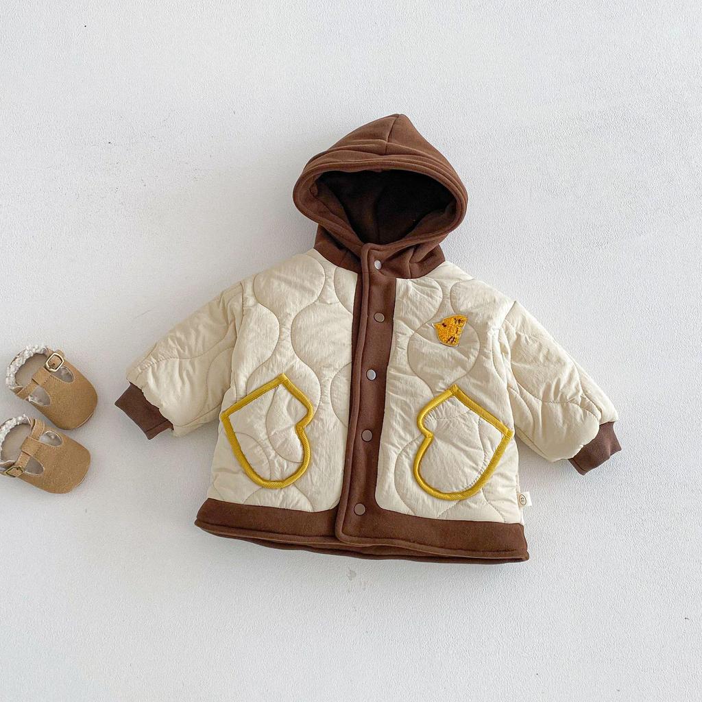2025 Winter Boys' Hooded Cotton Jacket: Thick, Patchwork Korean Style for Kids