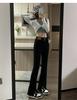 Women's High Waist Black Flare Jeans - Spring/Autumn 2025 Collection, Slimming Floor-Length with Small Size Option.
