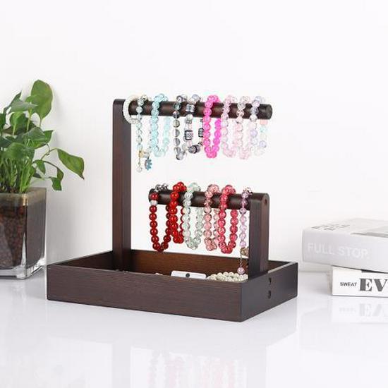 Solid Wood Jewelry Storage Box and Bracelet Display Stand for Watches, Bracelets, Prayer Beads, and Antique Jade.