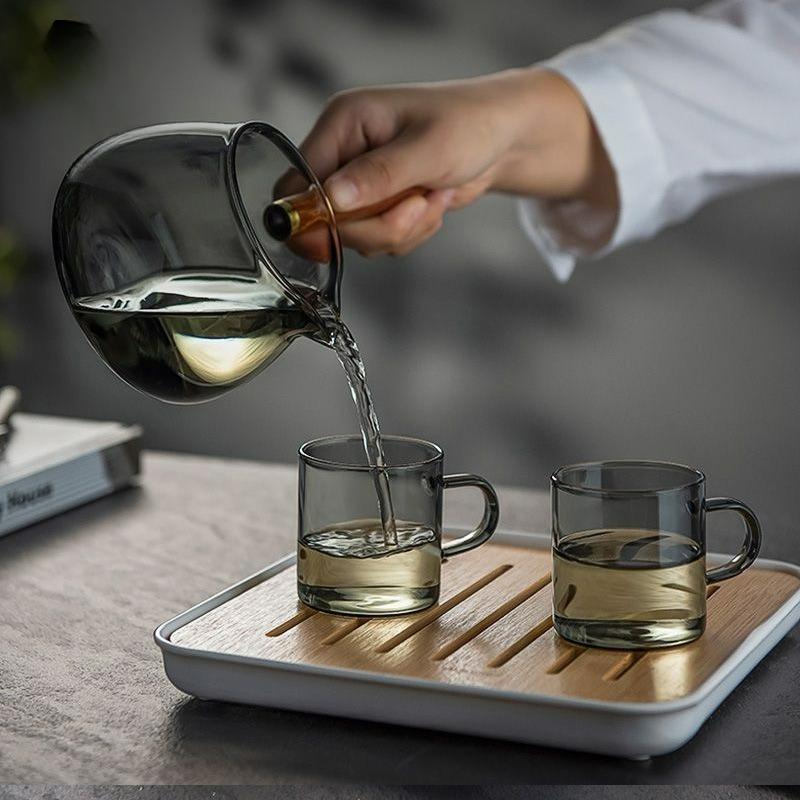 Thickened Glass Fair Cup Eagle Mouth Side Wood Handle Heat-resistant Kung Fu Tea Cup Household Teaware Transparent Teapot New