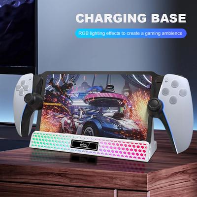 מעמד טעינה ל-PS5 Portal עם תאורת RGB, מחזיק בסיס טעינה, מעמד נשלף, מעמד מטען לקונסולה עבור PlayStation Portal