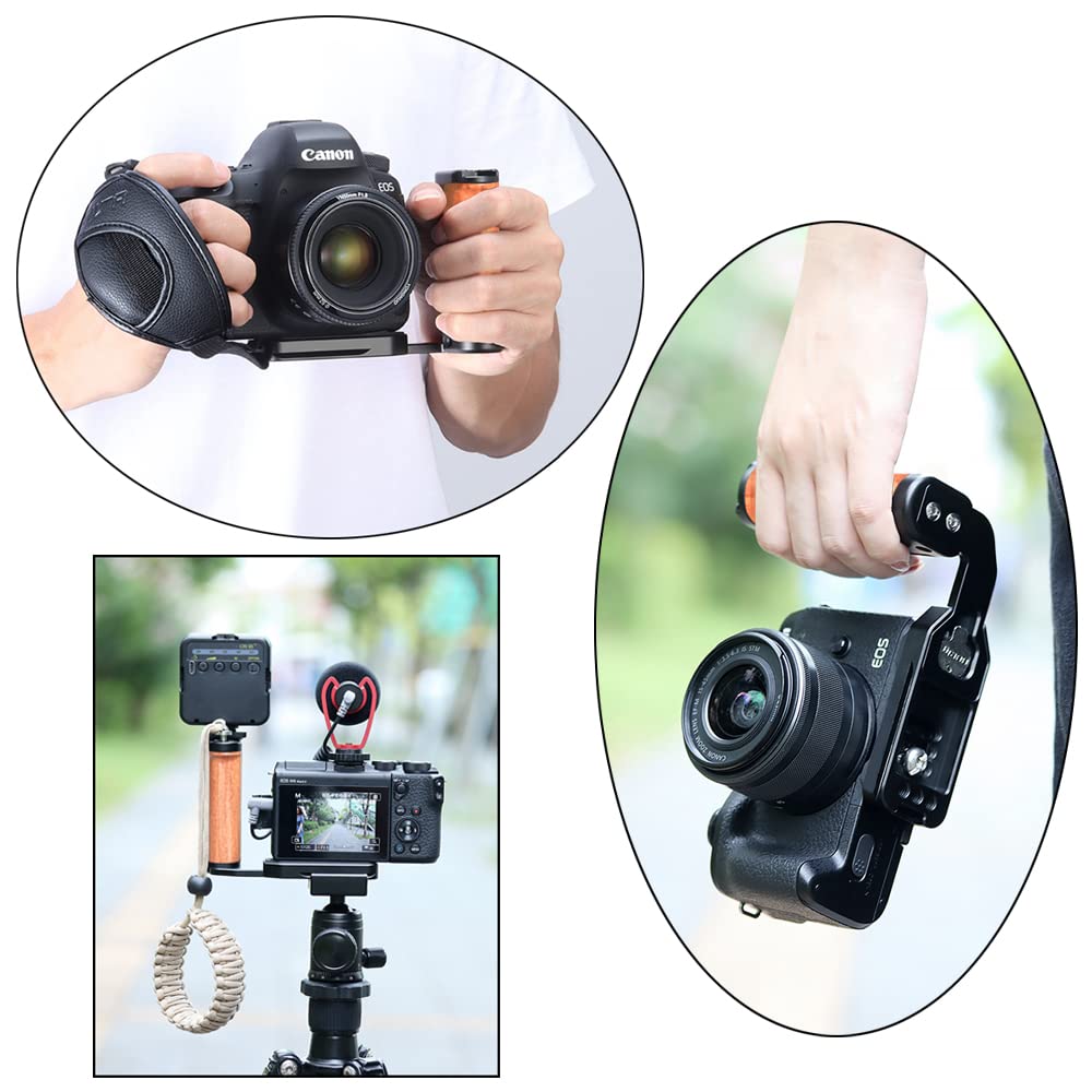 SIUTATDSH Wooden Camera Handle for Universal Cold Shoe Arca Quick Release Screw Super Expandable Cameras, Built-in Mount, Plate, L-Shaped Plate, 1/4"