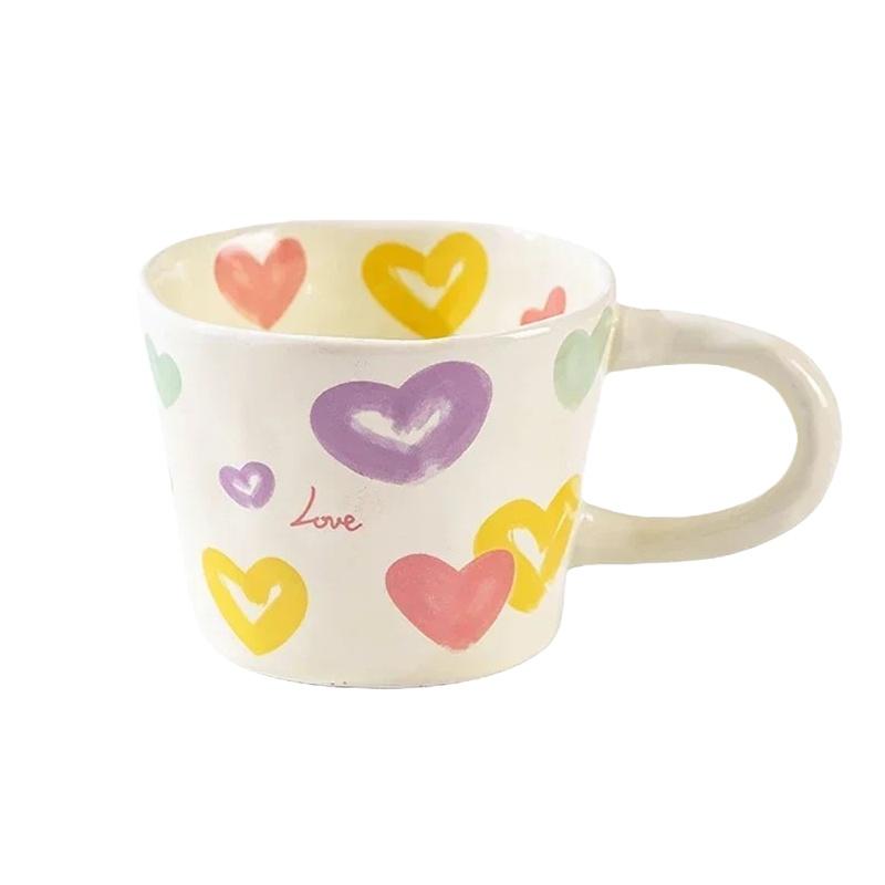 JUSTINLAU Ceramic Mug Valentine's Day Gifts Breakfast Coffee Milk Oat Cup Creative Couple Cup with Handle Home/Office Water Cups