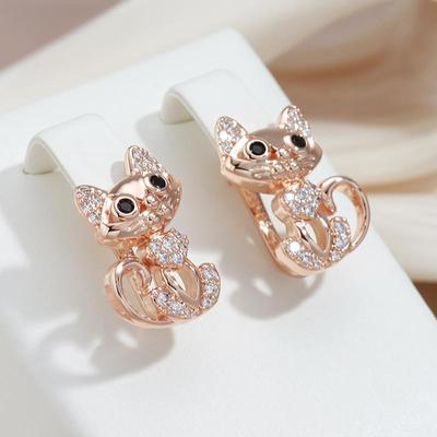 Cute Cat Rose Gold Earrings For Women AVE