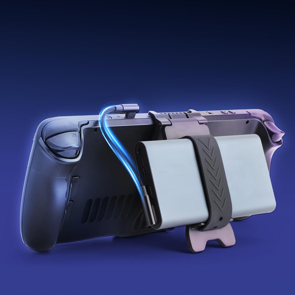 2in1 Desktop Stand for Steam Deck Game Console Holder Foldable Bracket with Power Bank Clip Gamepad Host Support Cradle