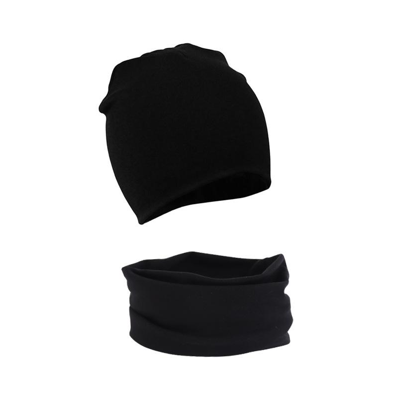

2Pcs Baby Beanie Hat Scarf Set Cotton Kids Cap for Girls Boys Elastic Candy Color Toddler Hat Kids Accessories Infant Bonnet чорний