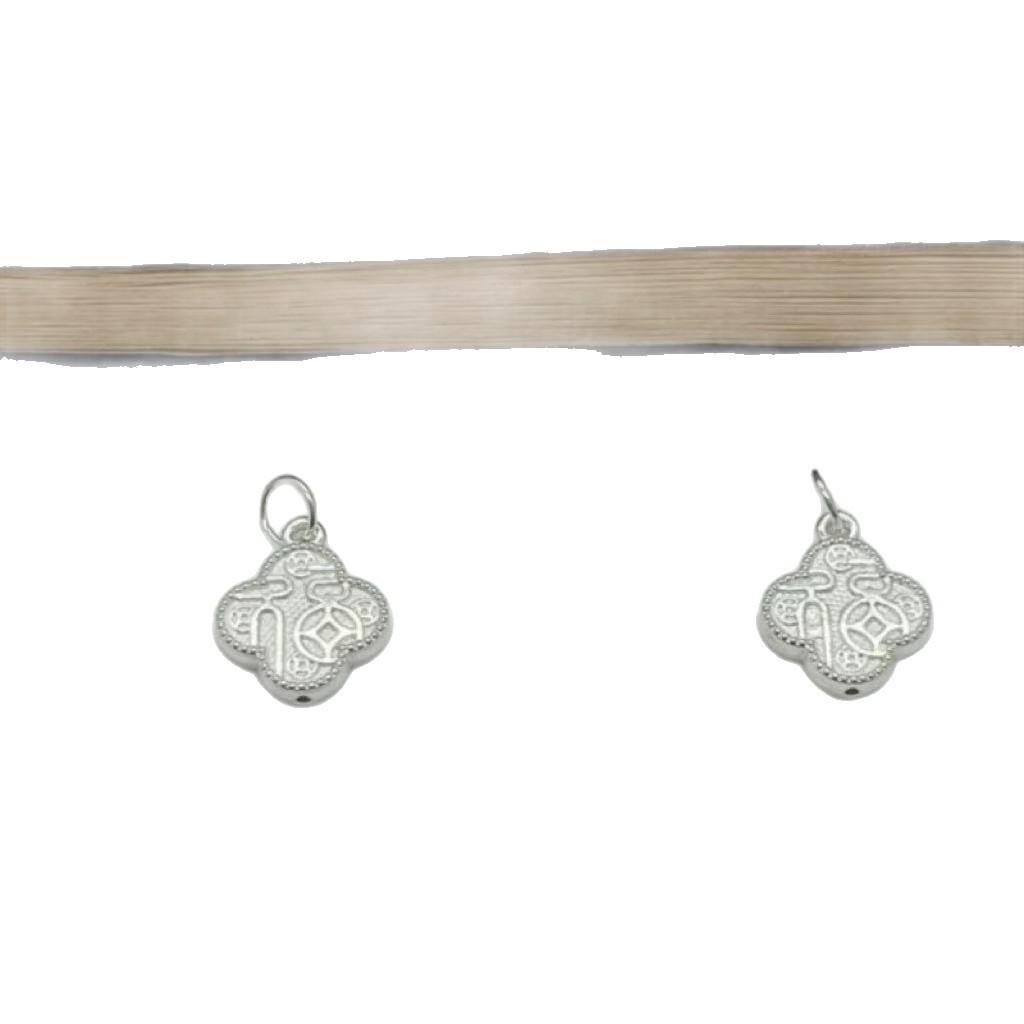 Sterling Silver Fu Character Clover Pendant Bracelet Necklace Jewelry Beads
