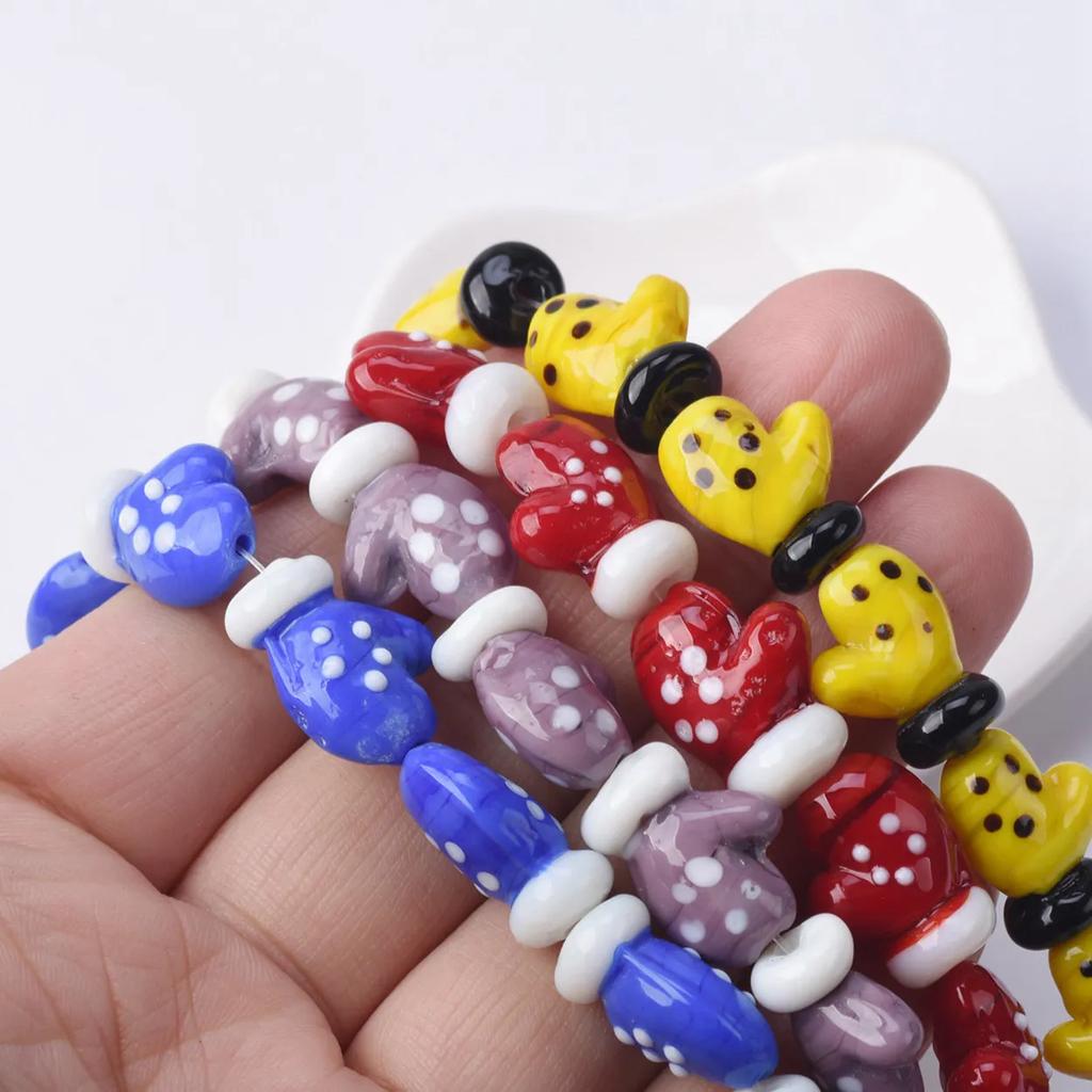 10pcs 18x14mm Glove Shape Handmade Lampwork Glass Loose Beads For Jewelry Making DIY Crafts Findings