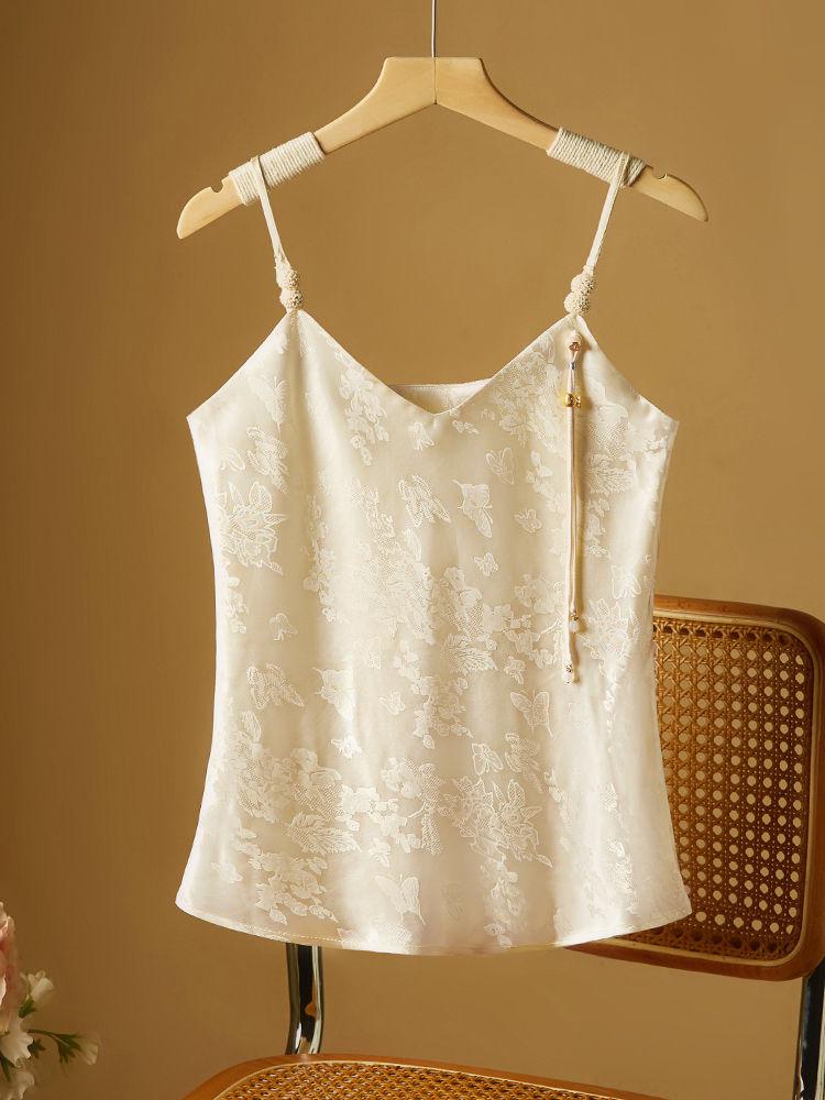 

Новый женский жаккардовый камзол с V-образным вырезом в китайском стиле - Шикарный летний топ без рукавов L абрикосовый