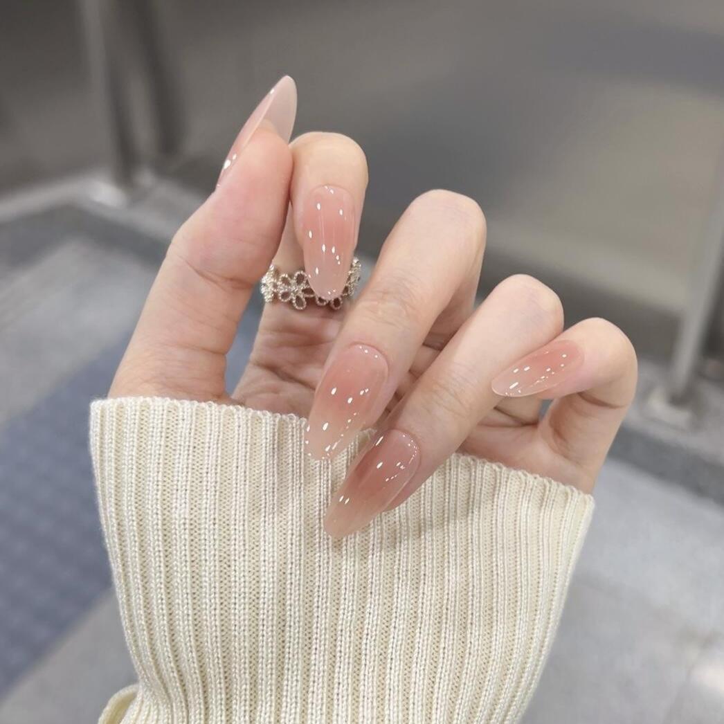 Ice through nude blush gradual change cat s eye pure handmade wear nail daily whitening gentle nail patch fake nail XS