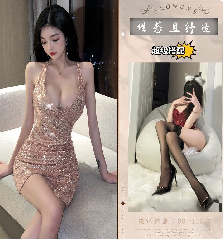 Sex Underwear Sexy Lace Sequin Set Hip Wrap Skirt Uniform Seduction Perspective Passion Pajamas Spicy Large Size