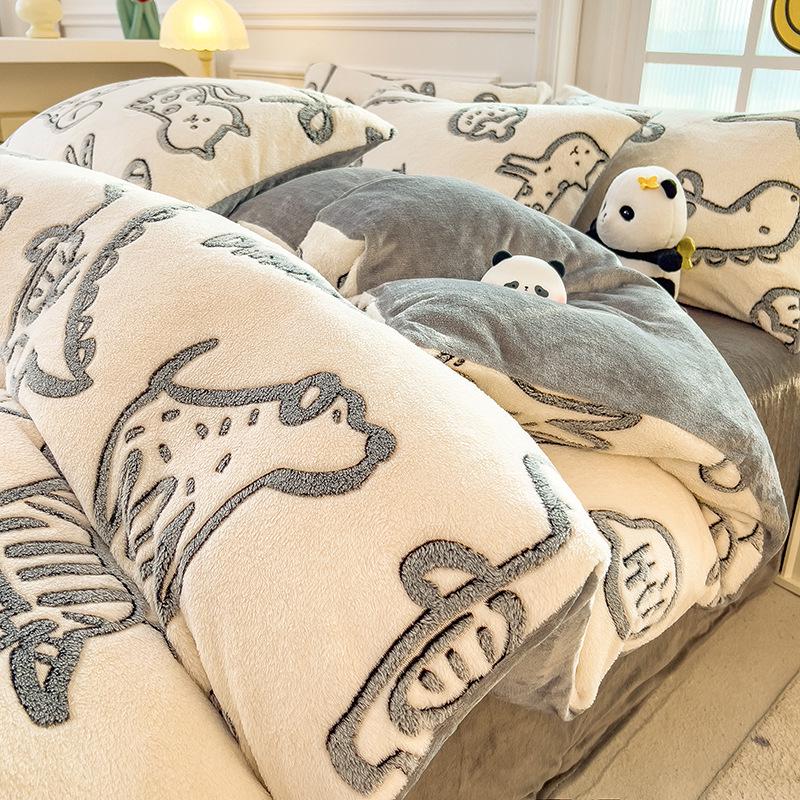 Winter Milk Velvet Flannel Duvet & Bed Sheet Set - Thick, Double-Sided, High Gram Weight, 3-Piece