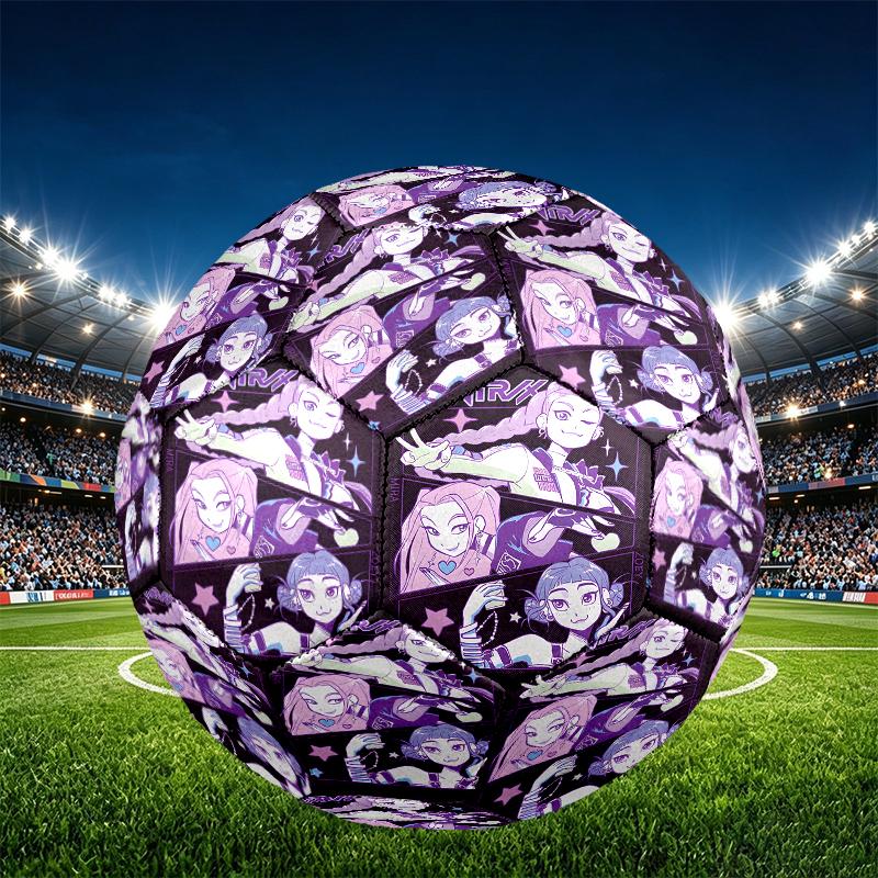 KPop Demon Hunters Print Size 5 Soccer Ball, PU Wear Resistant Football for Match Training and Daily Practice, Birthday Gift for Soccer Fans