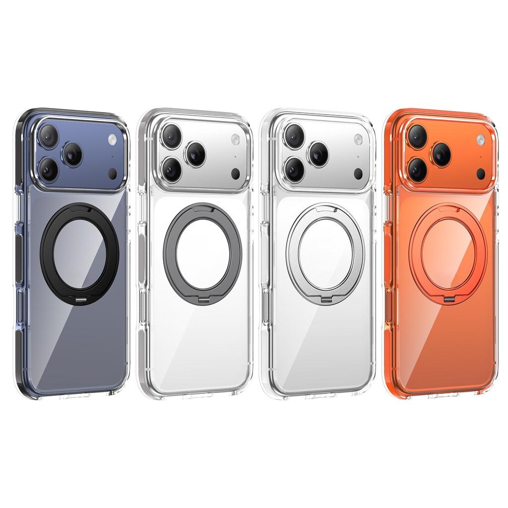 360 Rotatable Stand Bracket Crystal Phone Case for iPhone 17 Pro Max 18 Pro Air 16 Plus 15 14 13 Pro Transparent TPU+PC Cover
