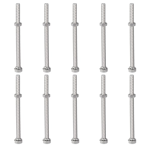 uxcell Hex Thread Bolts, Nuts, and Flat Lock Washers Kit, M8 x 120mm, 304 Stainless Steel, Fully Threaded Hex Bolts, 10-Pack