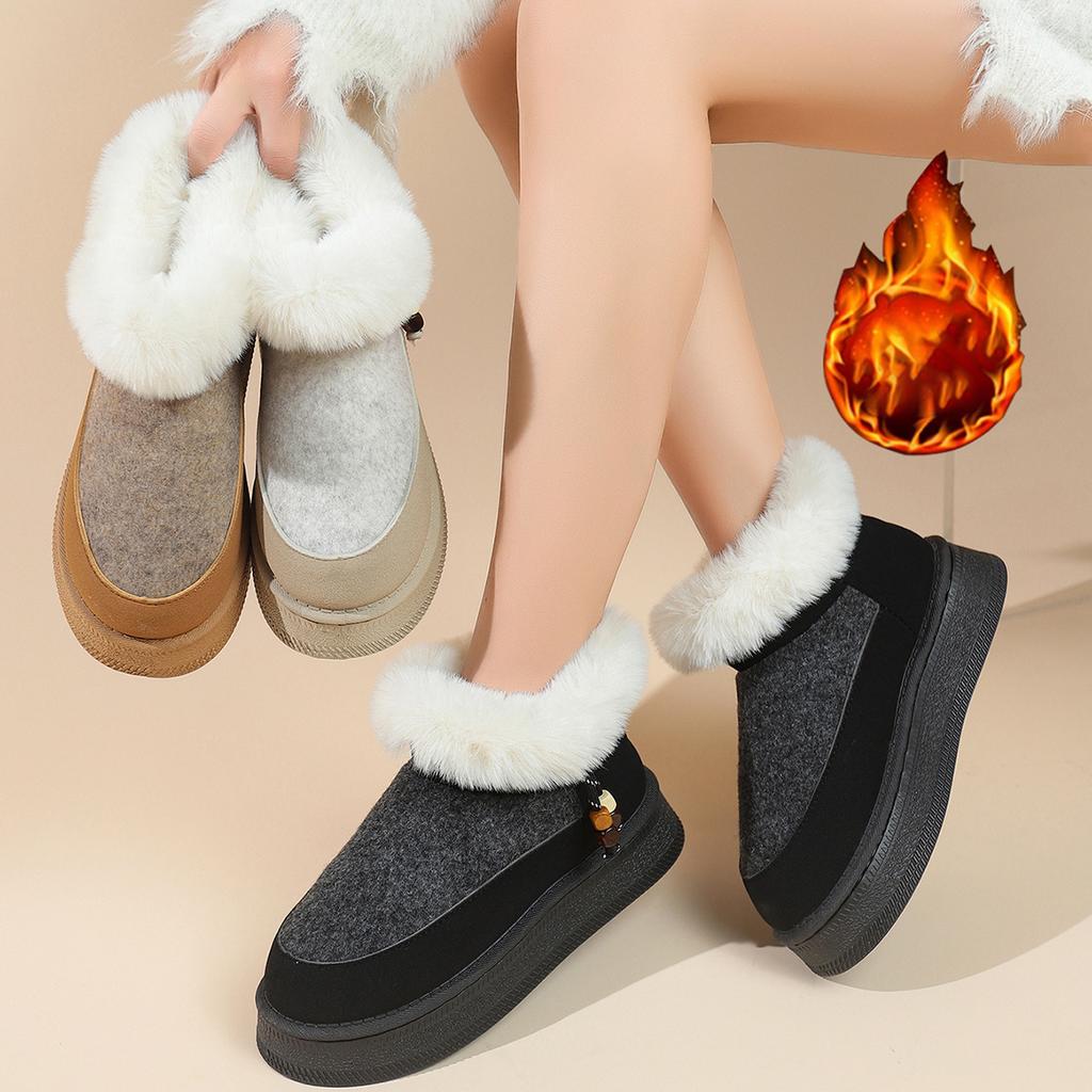 Across Platform Snow Boots for Women, Winter 2025 Plus-size Plus Suede Wool Cotton Shoes for Women Are Versatile
