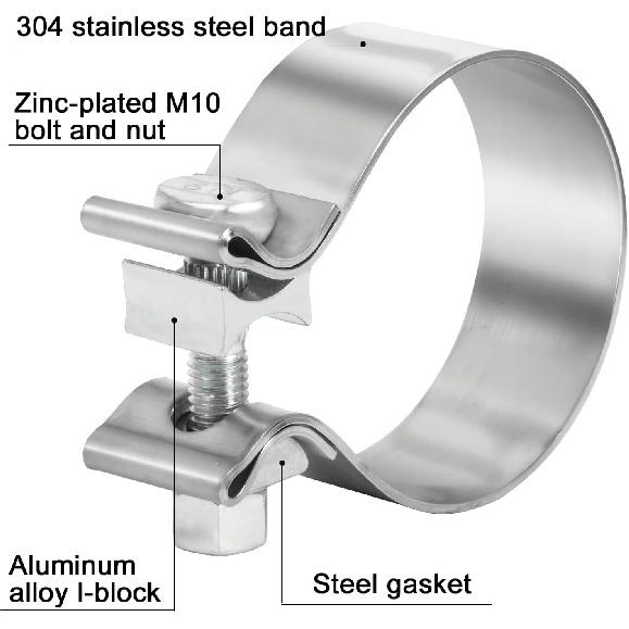 TIROL 3 Exhaust Clamp 3 Inch Exhaust Clamp Stainless Steel Narrow Band Muffler Clamp For 3" OD Exhaust Pipe, Muffler Pipe 2Pcs