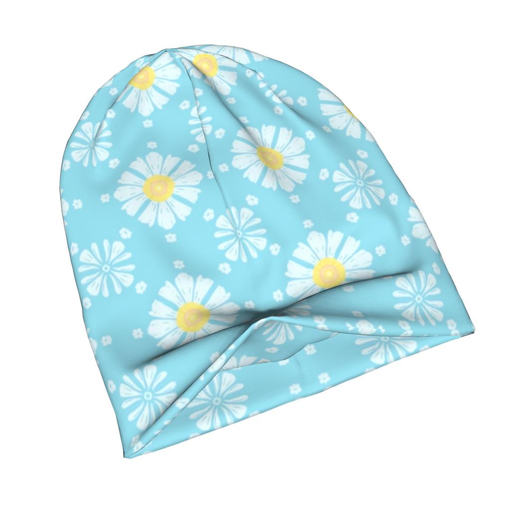 ZLIENSZUS Knit Hat - Blue Daisy Flower Print Seamless, Flat Pattern Suitable for City Outfits, Casual Wear, Everyday Fashion, Versatile for Weekend Ou