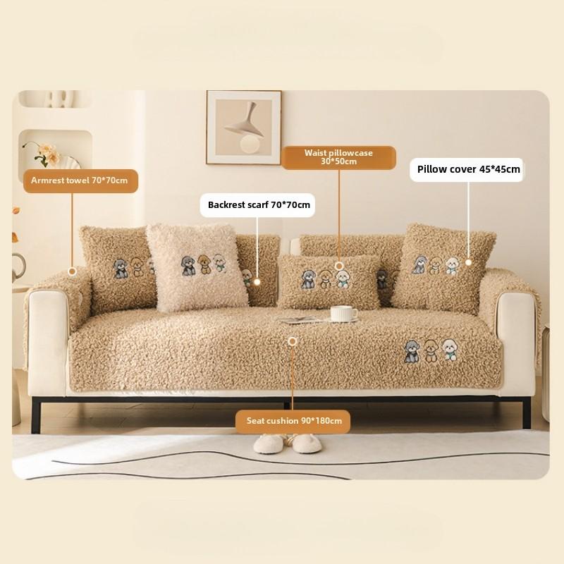 1 Pc Autumn and Winter Cartoon Plush Sofa Mat New Winter Thick Anti Slip Sofa Cover Cute Animal Patterns Pet Friendly Machine Washable