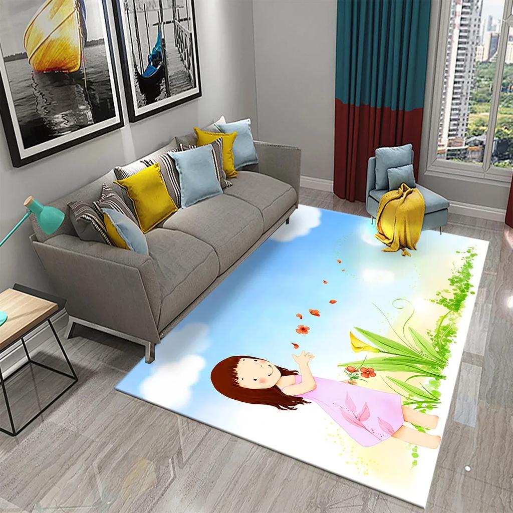 3D Roztomilý Kreslený Dívčí Koberec do Kuchyně Koupelny Vchod Protiskluzové Předložky Ložnice Obývací Pokoj Balkon Dekorace Koberce Koberce