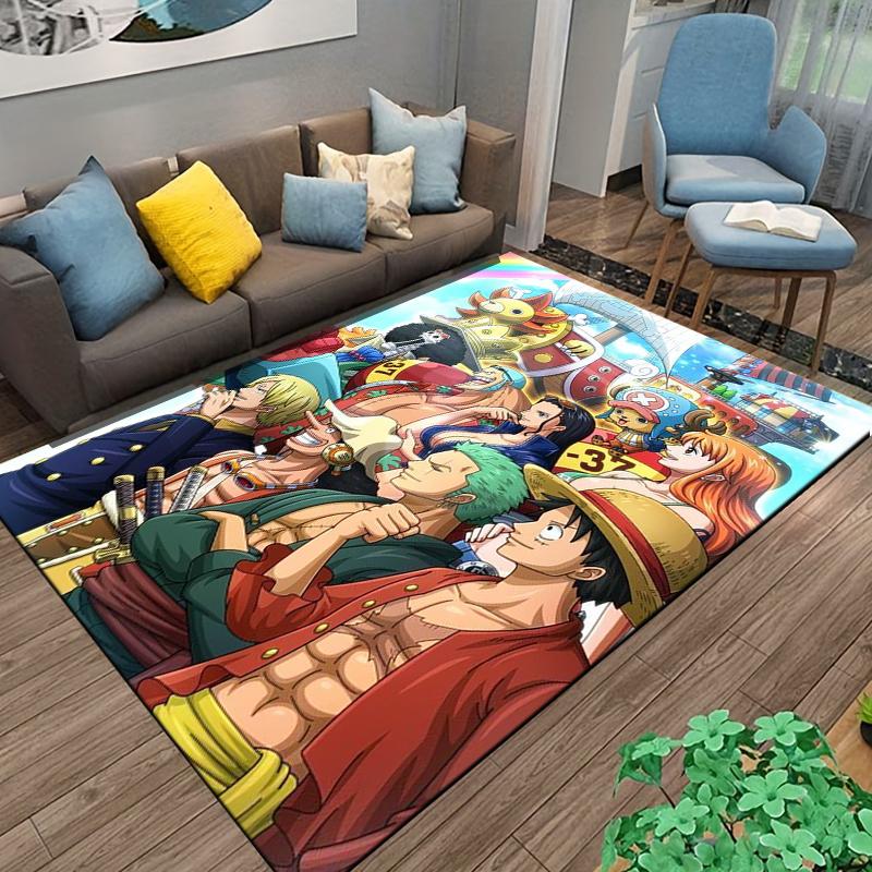 Colorful Anime Carpet with Pirate Theme, Cartoon Characters, and Ship Design Suitable for use as an anti-slip for living room bedroom sofas