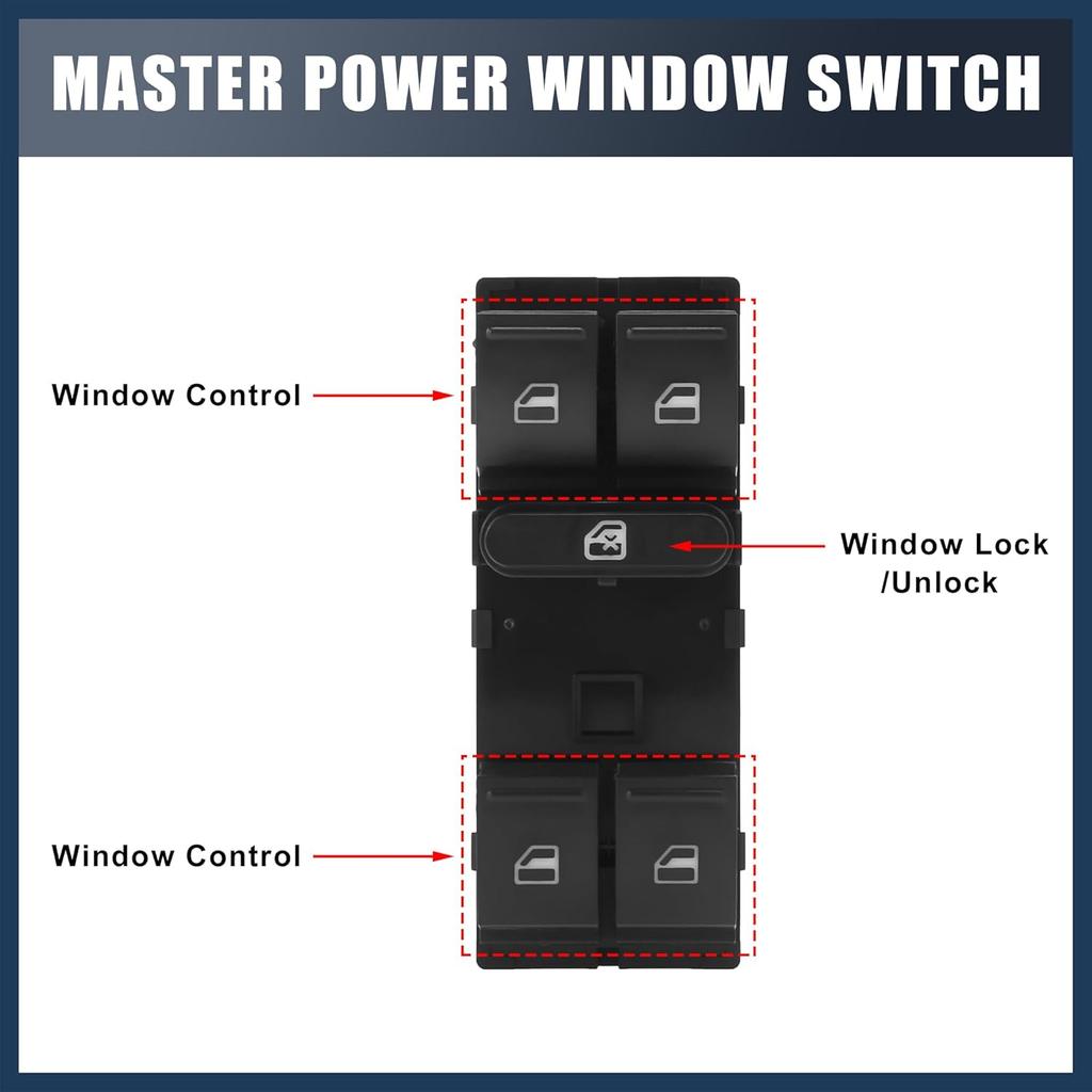 Power Window Switch, Driver Side Window Control Switch No.1K4959857AREH for Volkswagen Tiguan 2009-2017 Black, 1pcs