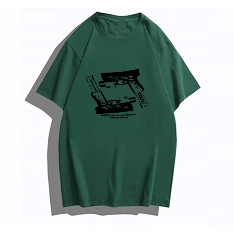 Men Punk Rock Gun Harajuku Aesthetics Graphic Print Cotton T-shirt Goth Streetwear Short Sleeve Tee Loose Retro Hip Hop Tops