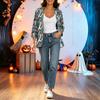 Women's Vintage Floral Print Three-Quarter Sleeve Loose Fit Lightweight Cardigan