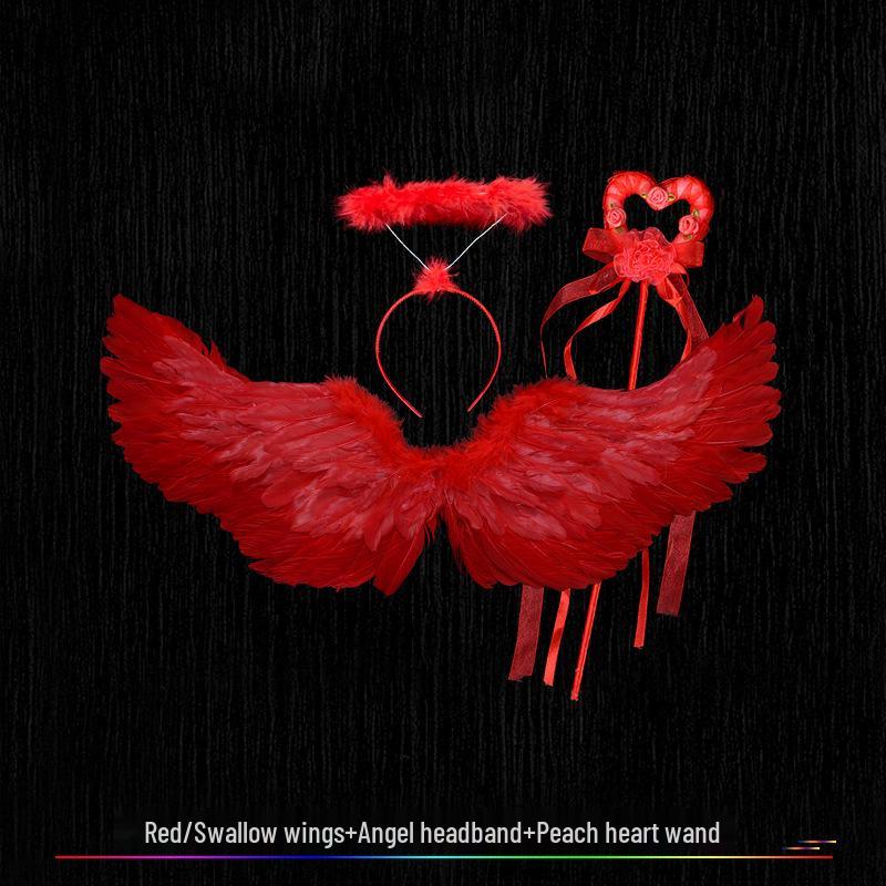 Шесть крыльев «Ангельское перо» для детей и взрослых - реквизит для выступлений на Хэллоуин и Рождество на сцене или подиуме. Medium (100-150cm)